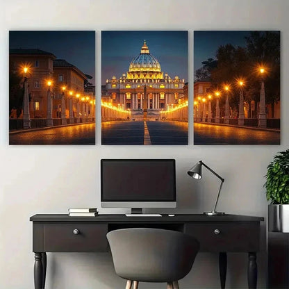 3pcs St. Peter'S Basilica Illuminated Perfect Wall Art Set Canvas Framed 50x70cm - High Quality Print 100% Australian Made Wall Canvas Ready to Hang