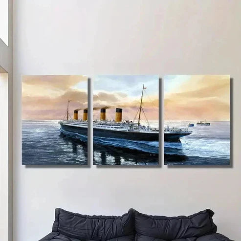 3pcs Classic Modern Cruise Ship on the Sea Wall Art Set Canvas Unframed - High Quality Print 100% Australian Made Wall Canvas - Bella Home Decor
