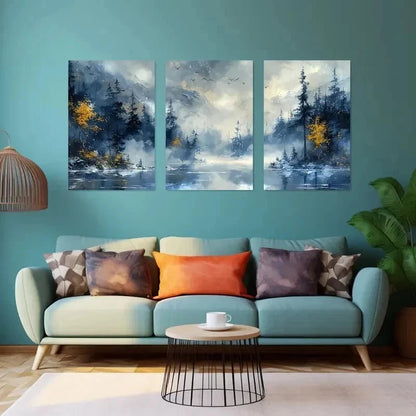 3pcs Misty Blue Mountain  Wall Art Set Canvas Framed 40x60cm - High Quality Print 100% Australian Made Wall Canvas Ready to Hang - Bella Home Decor