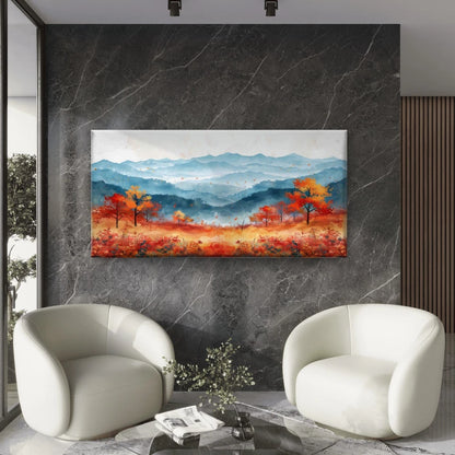 Autumn Field Against Mountains Wall Art Canvas Office Home Room Framed 120x60cm