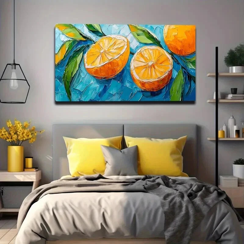 Thick Brushstrokes Drawn Orange Wall Art Canvas Office Home Room Framed 120x60cm - Bella Home Decor
