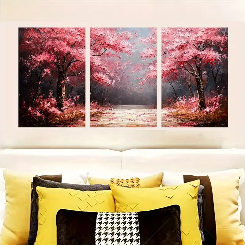 3pcs Pink Blossom Trees Nature Triptych    Wall Art Set Canvas Framed 50x70cm - High Quality Print 100% Australian Made Wall Canvas Ready to Hang