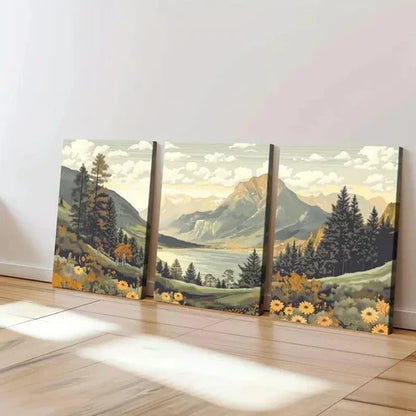 3pcs Vintage Style Mountain Landscape Nature Wall Art Set Canvas Unframed - High Quality Print 100% Australian Made Wall Canvas