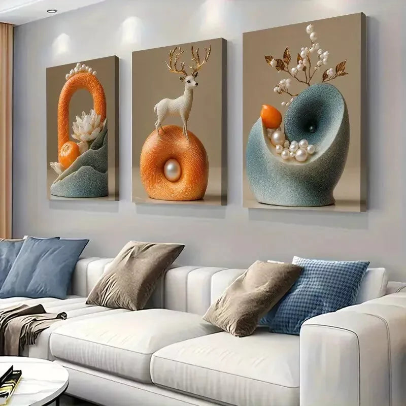 3pcs Creative Nordic style ornaments triptych Wall Art Set Canvas Framed 50x70cm - High Quality Print 100% Australian Made Wall Canvas Ready to Hang