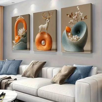3pcs Creative Nordic style ornaments triptych Wall Art Set Canvas Framed 50x70cm - High Quality Print 100% Australian Made Wall Canvas Ready to Hang