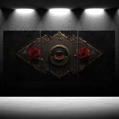 3pcs Eyes and Roses Black & Red Metal Print Ready to Hang Art - Bella Home Decor