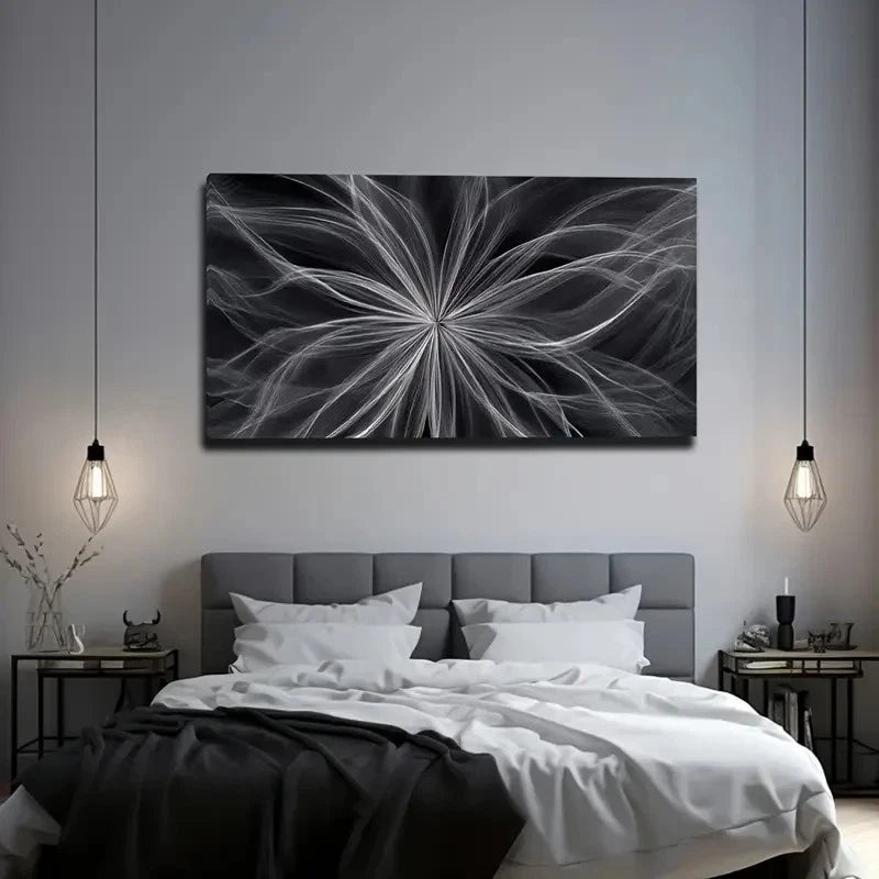 Black & White Flower Abstract Wall Art Canvas Office Home Room Framed 120x60cm
