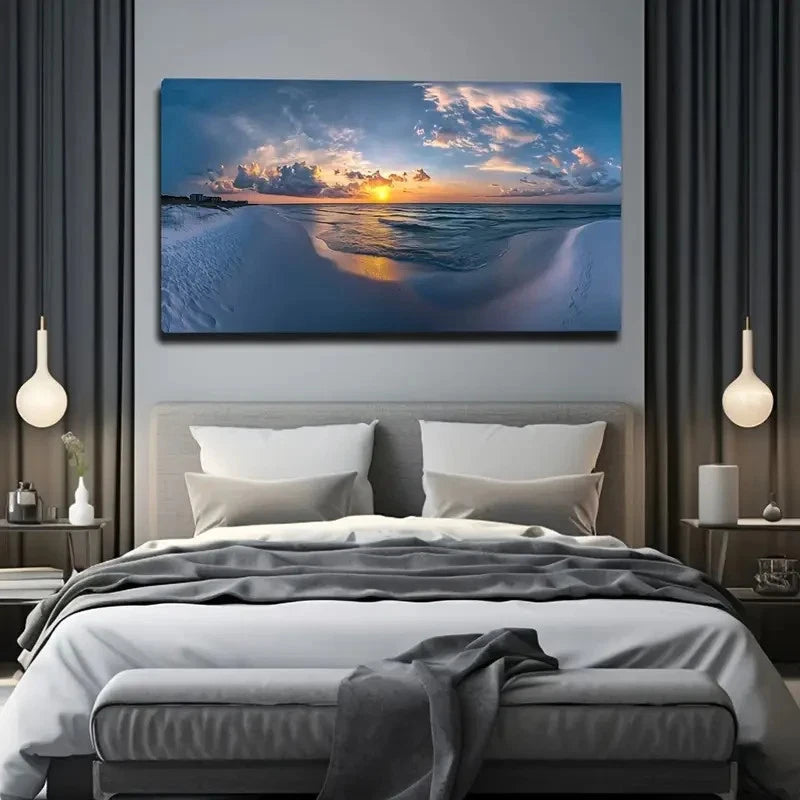Deco Style Sunset Beach Wall Art Canvas Office Home Room Framed 120x60cm