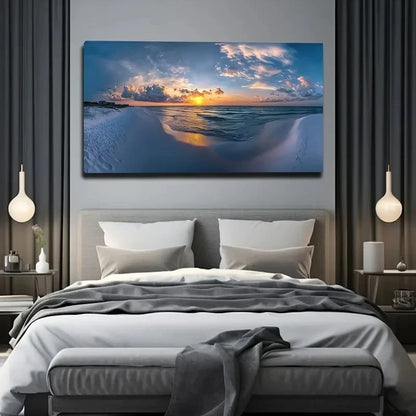 Deco Style Sunset Beach Wall Art Canvas Office Home Room Framed 120x60cm