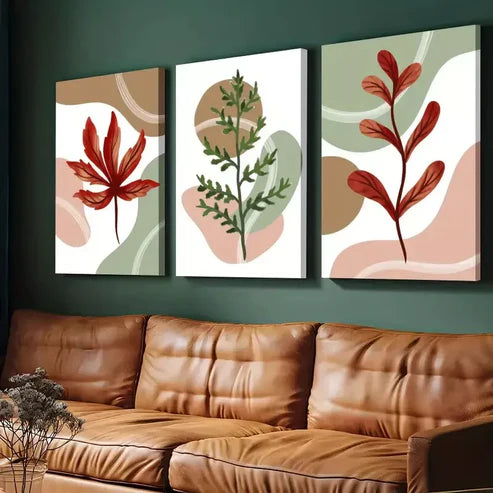 3pcs Green & Red Flowers and Grass Art Canvas Unframed - High Quality Print 100% Australian Made Wall Canvas