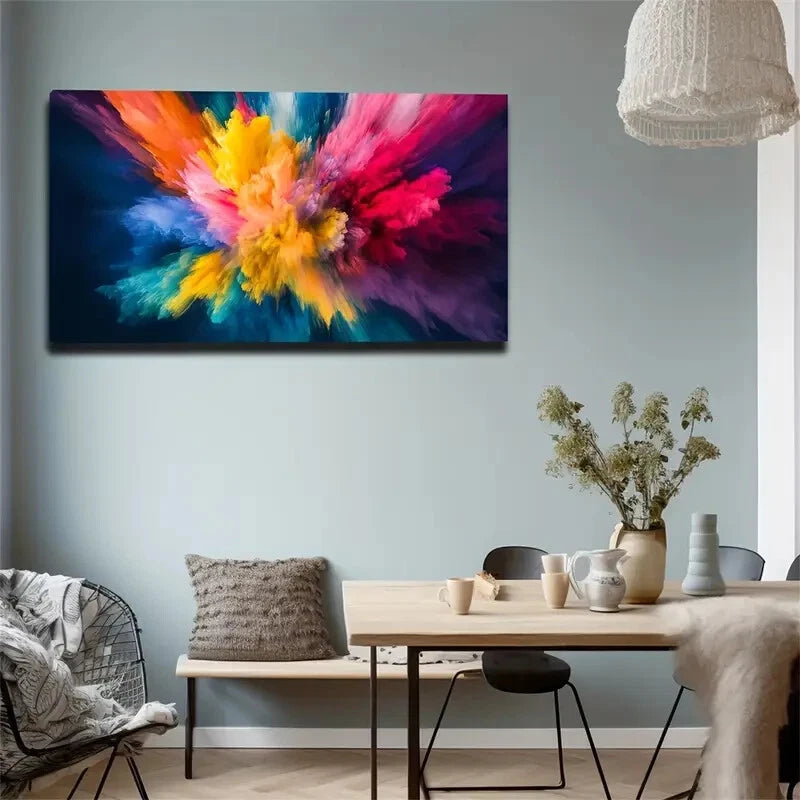 A Colorful Smoke Effect Scatter Wall Art Canvas Office Home Room Framed 120x60cm - Bella Home Decor