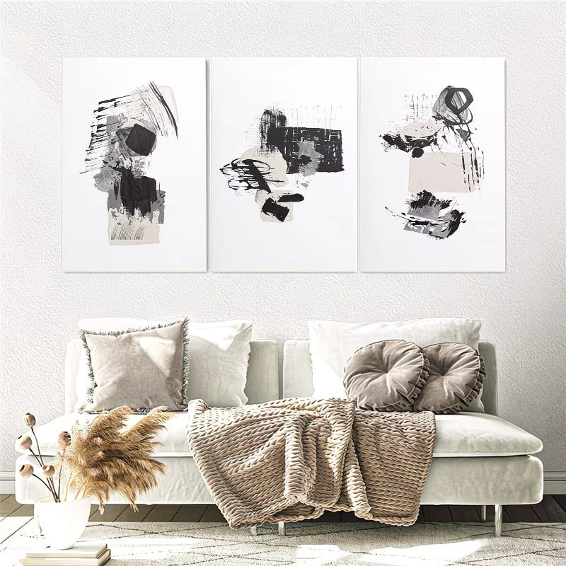 3pcs Beige and Grey Minimalist Abstract Wall Art Set Canvas Framed 50x70cm - High Quality Print 100% Australian Made Wall Canvas Ready to Hang - Bella Home Decor
