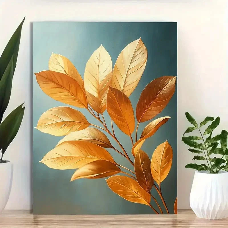 Beautiful Vibrant Golden & Teal Hues Painting 40x60cm Metal Print Ready to Hang