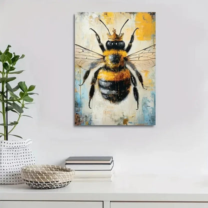 Beautiful Vibrant Bee with Crown Painting  40x60cm Metal Print Ready to Hang