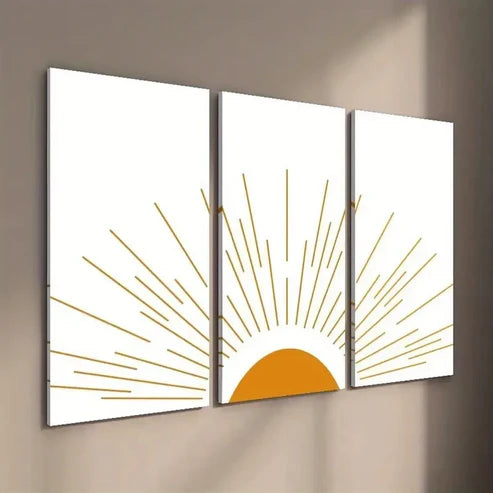3pcs Abstract Geometric Shape Sun  Wall Art Set Canvas Unframed - High Quality Print 100% Australian Made Wall Canvas - Bella Home Decor