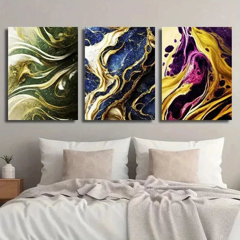 3pcs Stylish Golden Marble Texture Decor Wall Art Set Canvas Unframed - High Quality Print 100% Australian Made Wall Canvas