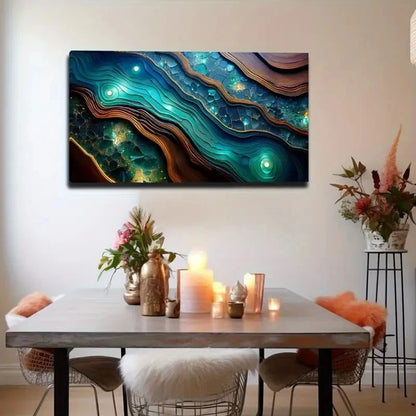 Abstract River Golden Accents Wall Art Canvas Office Home Room Framed 120x60cm