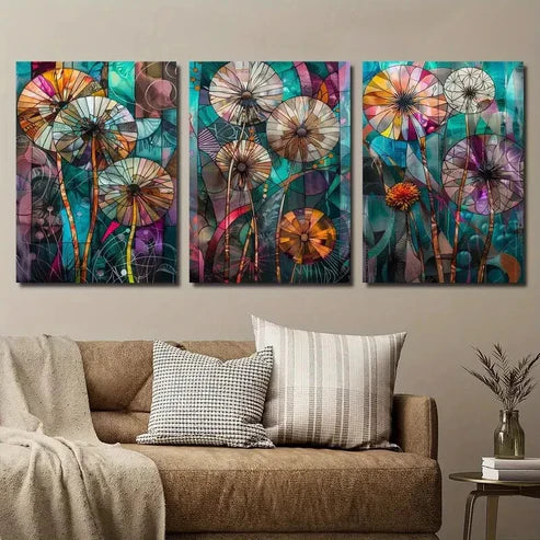 3pcs Colorful Abstract Dandelion Wall Art Set Canvas Unframed - High Quality Print 100% Australian Made Wall Canvas - Bella Home Decor