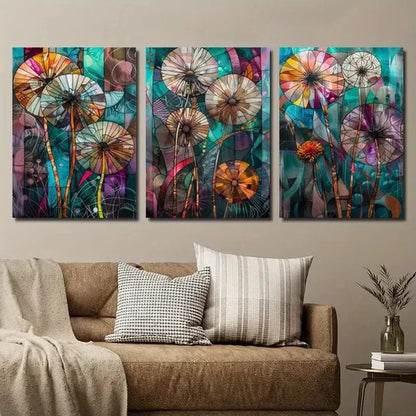 3pcs Colorful Abstract Dandelion Wall Art Set Canvas Unframed - High Quality Print 100% Australian Made Wall Canvas - Bella Home Decor