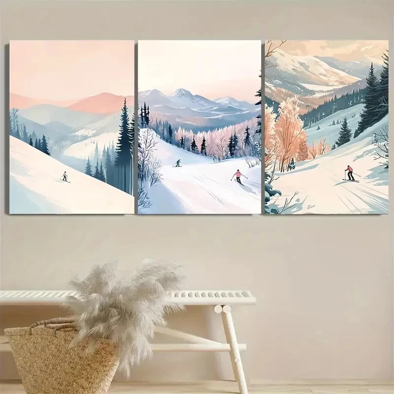 3pcs Winter sports skiing in alpine mountain Wall Art Set Canvas Framed 40x60cm - High Quality Print 100% Australian Made Wall Canvas Ready to Hang - Bella Home Decor