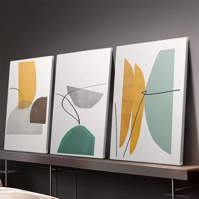 3pcs Abstract Blue And Yellow Pattern Wall Art Set Canvas Framed 60x90cm – High Quality Print, 100% Australian Made, Ready to Hang