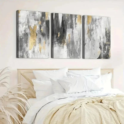 3pcs Golden And Grey Abstract Murals Perfect Wall Art Set Canvas Framed 50x70cm - High Quality Print 100% Australian Made Wall Canvas Ready to Hang - Bella Home Decor