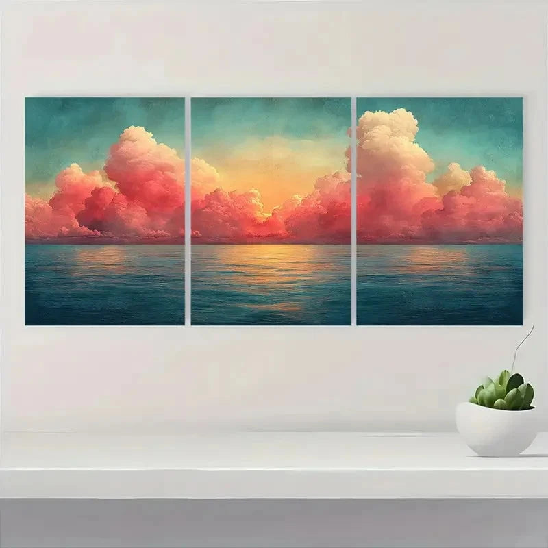 3pcs  Colorful Sunset Sky Panoramic  G     Wall Art Set Canvas Framed 40x60cm - High Quality Print 100% Australian Made Wall Canvas Ready to Hang - Bella Home Decor