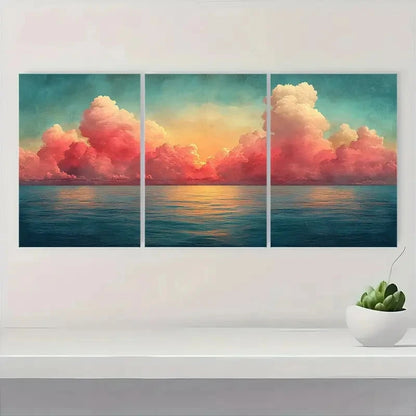 3pcs  Colorful Sunset Sky Panoramic  G     Wall Art Set Canvas Framed 40x60cm - High Quality Print 100% Australian Made Wall Canvas Ready to Hang - Bella Home Decor