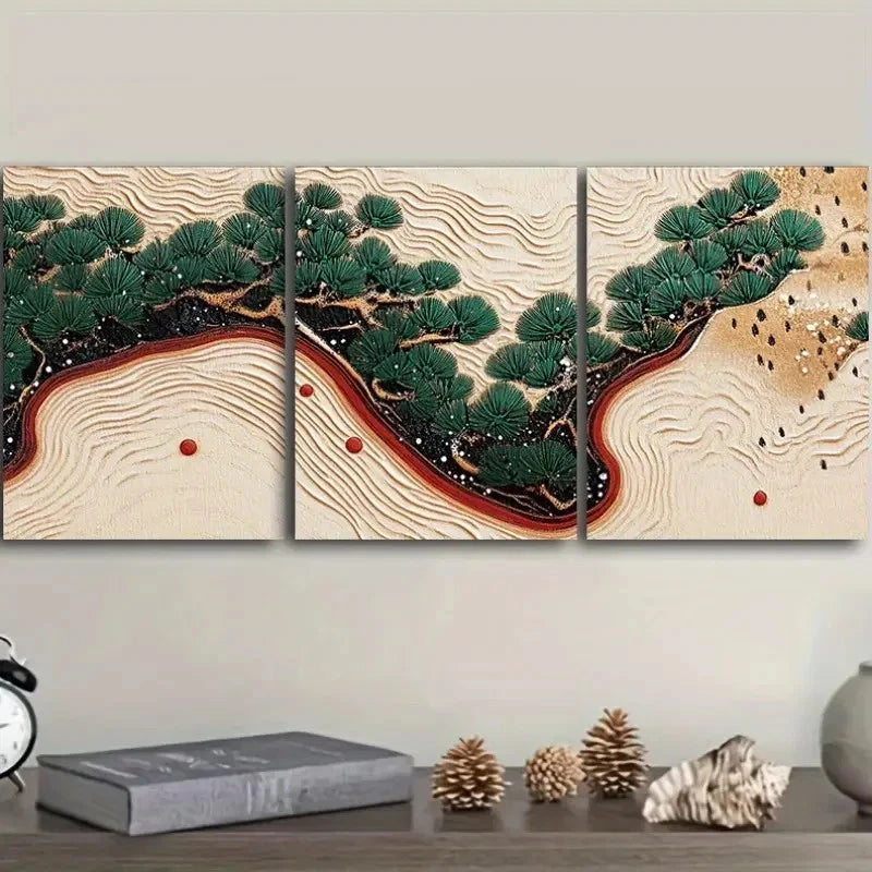 3pcs Textured Stylized Painting of a Pine Tree Wall Art Set Canvas Framed 50x70cm - High Quality Print 100% Australian Made Wall Canvas Ready to Hang - Bella Home Decor