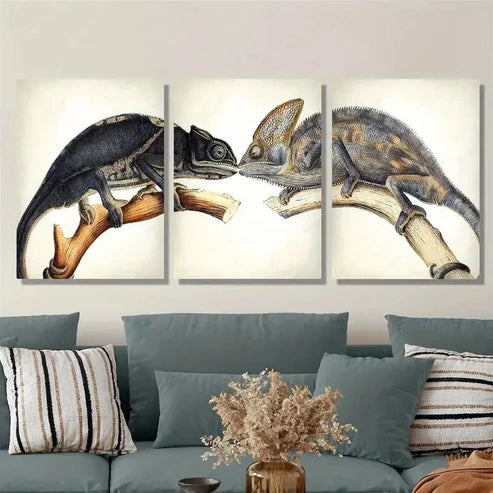 3pcs A Lizard And A Chameleon Wall Art Set Canvas Unframed - High Quality Print 100% Australian Made Wall Canvas - Bella Home Decor
