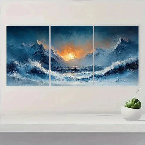 3pcs Abstract Wave & Mountain Landscape Wall Art Set Canvas Unframed - High Quality Print 100% Australian Made Wall Canvas - Bella Home Decor