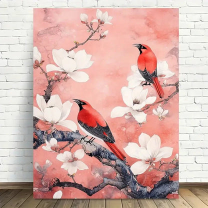 Beautiful Elegant Floral Birds Modern Vintage Painting 40x60cm Metal Print Ready to Hang - Bella Home Decor