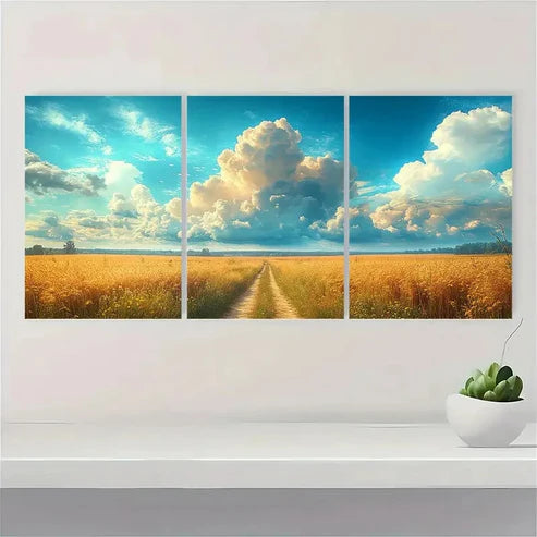 3pcs Cloud Sky Country Landscape S D Wall Art Set Canvas Unframed - High Quality Print 100% Australian Made Wall Canvas - Bella Home Decor