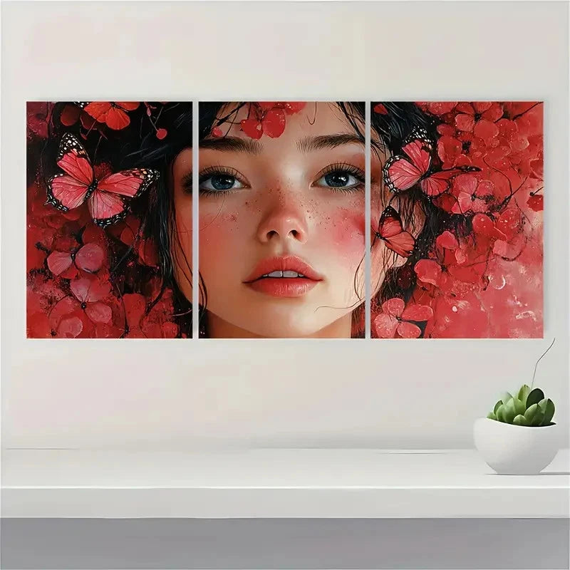 3pcs Pink with Butterflies Fine Art E  Wall Art Set Canvas Framed 40x60cm - High Quality Print 100% Australian Made Wall Canvas Ready to Hang
