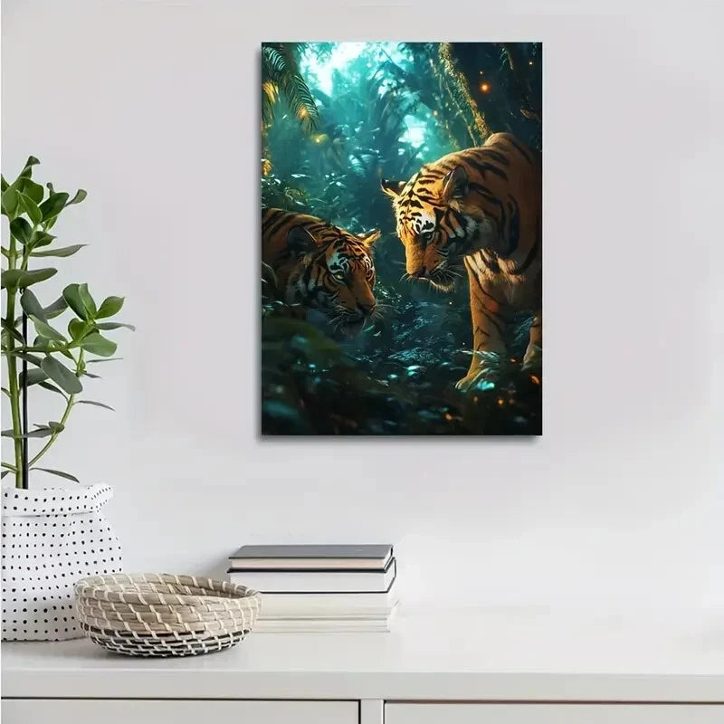 Beautiful Cyberpunk Tiger Jungle Painting 40x60cm Metal Print Ready to Hang - Bella Home Decor