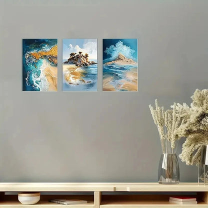 3pcs Beautiful sea Island Wall Art Set Canvas Framed 50x70cm - High Quality Print 100% Australian Made Wall Canvas Ready to Hang - Bella Home Decor