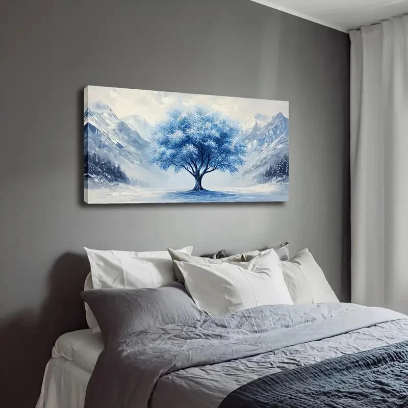 Blue And White Winter Landscape Wall Art Canvas Office Home Room Framed 120x60cm - Bella Home Decor