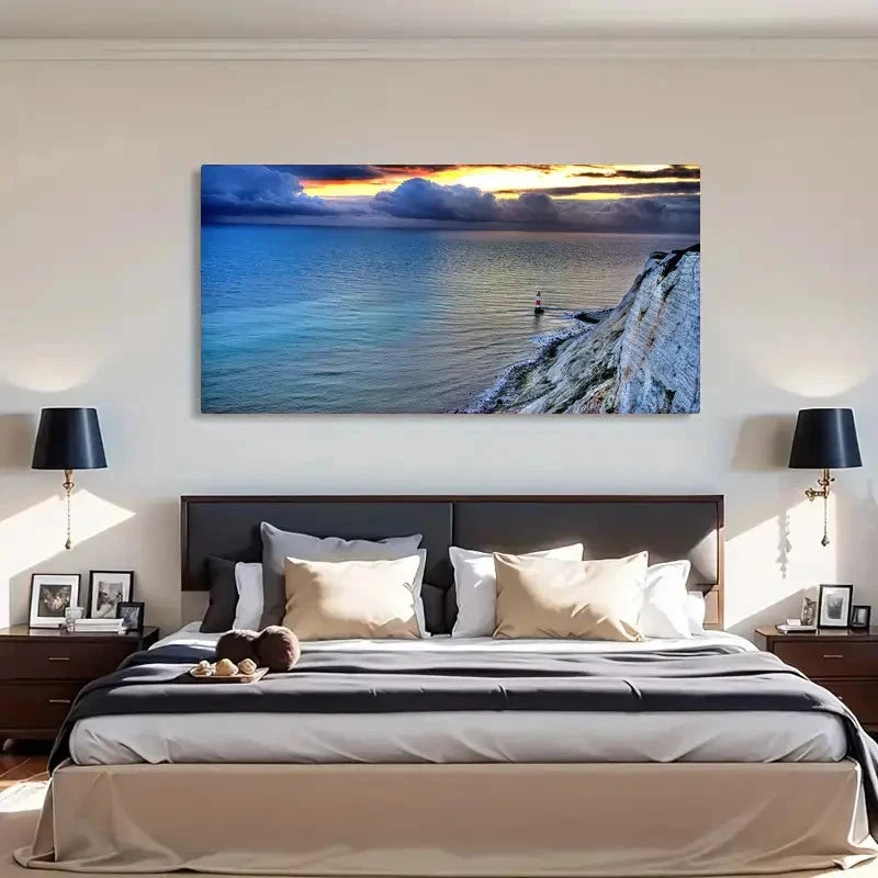 Seaside Lighthouse Sunset Lands Wall Art Canvas Office Home Room Framed 120x60cm