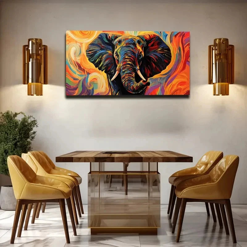 Abstract Vibrant Elephant Wall Art canvas office home room framed 120x60cm