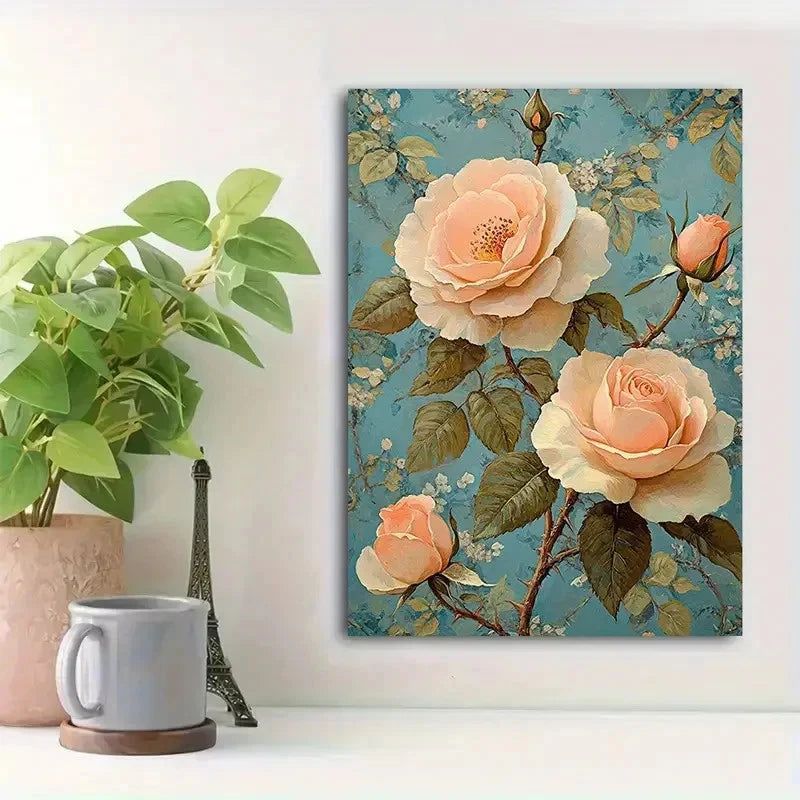 Beautiful Vintage Rose Garden Botanical Painting 40x60cm Metal Print Ready to Hang