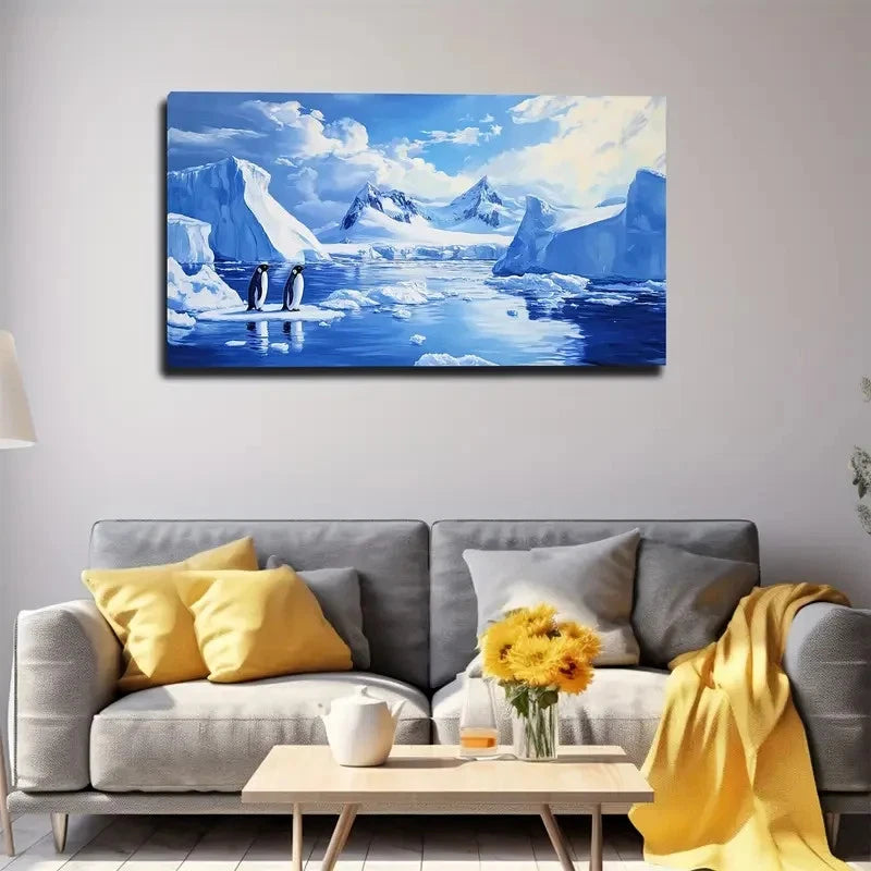 Antarctic Penguin Ice Snow Wall Art Canvas Office Home Room Framed 120x60cm