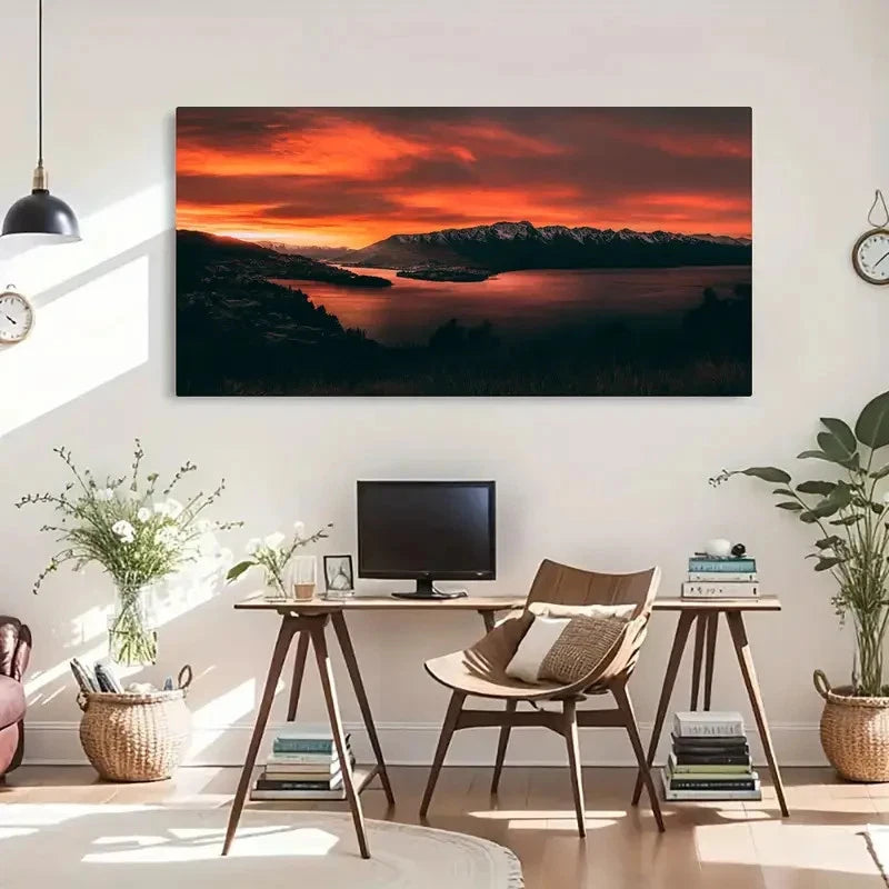 Body Of Water Near Mountains Wall Art Canvas Office Home Room Framed 120x60cm