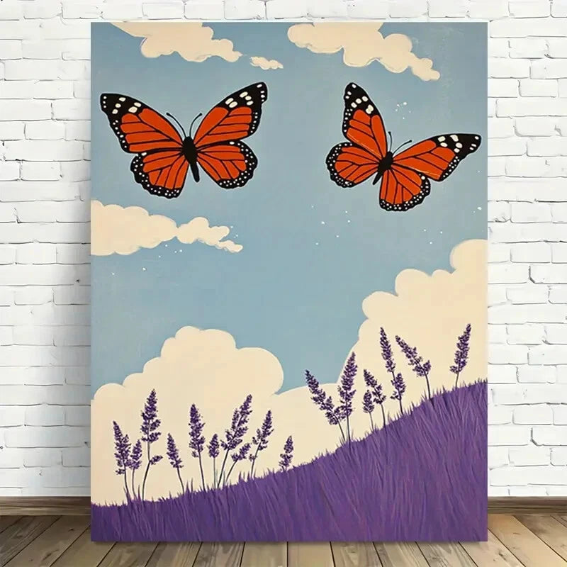 Beautiful Modern Vintage Butterfly Lavender Sky 40x60cm Metal Print Ready to Hang - Bella Home Decor