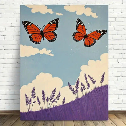 Beautiful Modern Vintage Butterfly Lavender Sky 40x60cm Metal Print Ready to Hang - Bella Home Decor