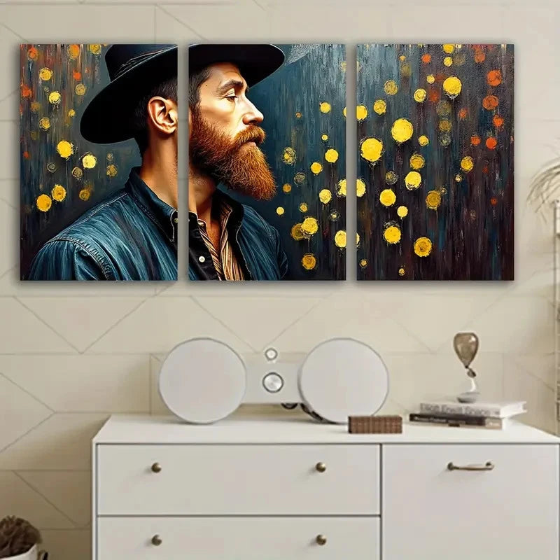 3pcs Stylish Man With Hat And Dandelions Wall Art Set Canvas Framed 40x60cm - High Quality Print 100% Australian Made Wall Canvas Ready to Hang
