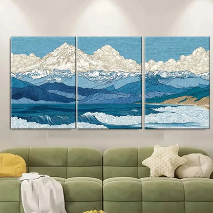 3pcs Mountain & Pacific Coastline Print Metal Print Ready to Hang Art
