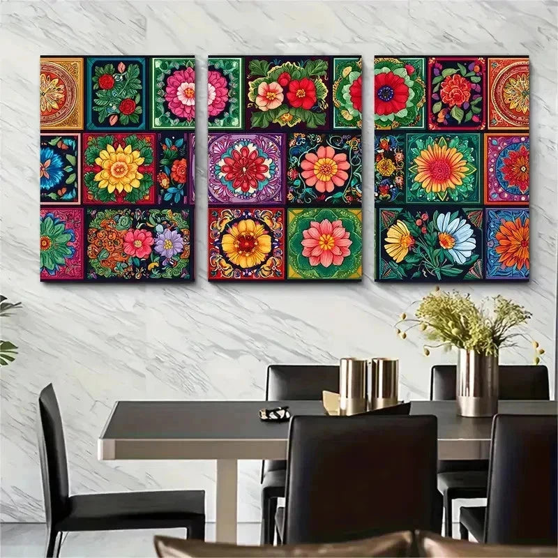 3pcs Colombia Floral Gallery Poster Perfect Wall Art Set Canvas Framed 50x70cm - High Quality Print 100% Australian Made Wall Canvas Ready to Hang - Bella Home Decor