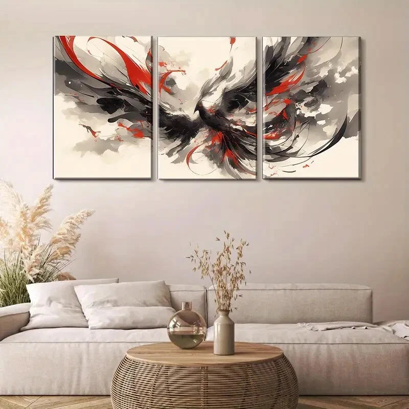 3pcs Dynamic Black and Red Wings Fluid Perfect Wall Art Set Canvas Framed 40x60cm - High Quality Print 100% Australian Made Wall Canvas Ready to Hang - Bella Home Decor