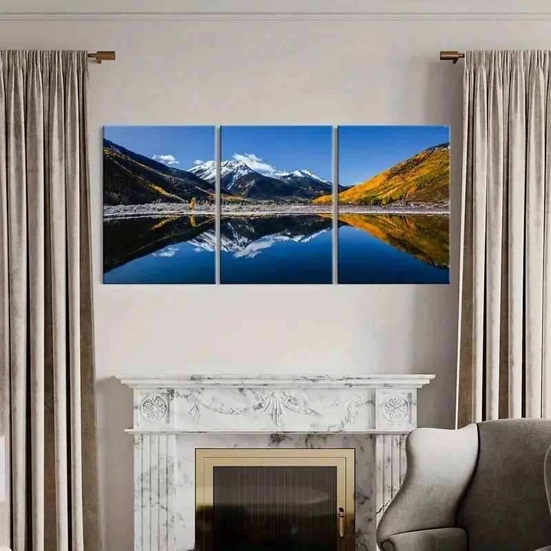3pcs Lake Snow Mountains Forest Modern Wall Art Set Canvas Framed 60x90cm - High Quality Print 100% Australian Made Wall Canvas Ready to Hang