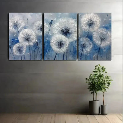 3pcs Abstract white Dandelions Painting Metal Print Ready to Hang Art - Bella Home Decor